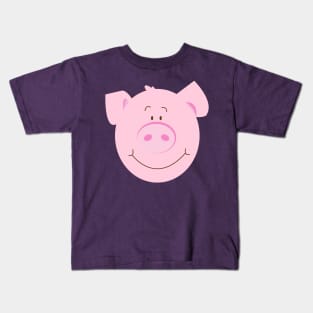 Cute Happy Pig - Purple Kids T-Shirt